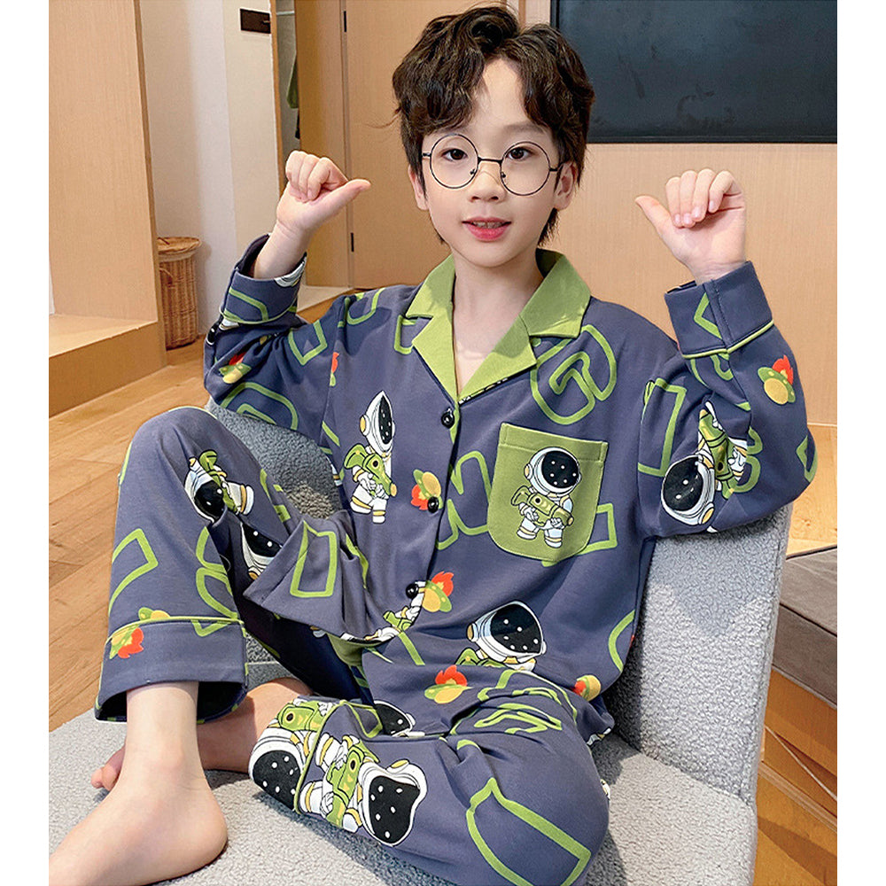 Grey & Green Astro  soft Cotton Kids Nightsuit