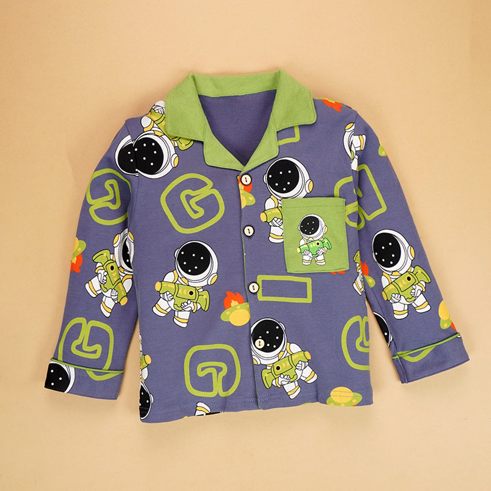 Grey & Green Astro  soft Cotton Kids Nightsuit