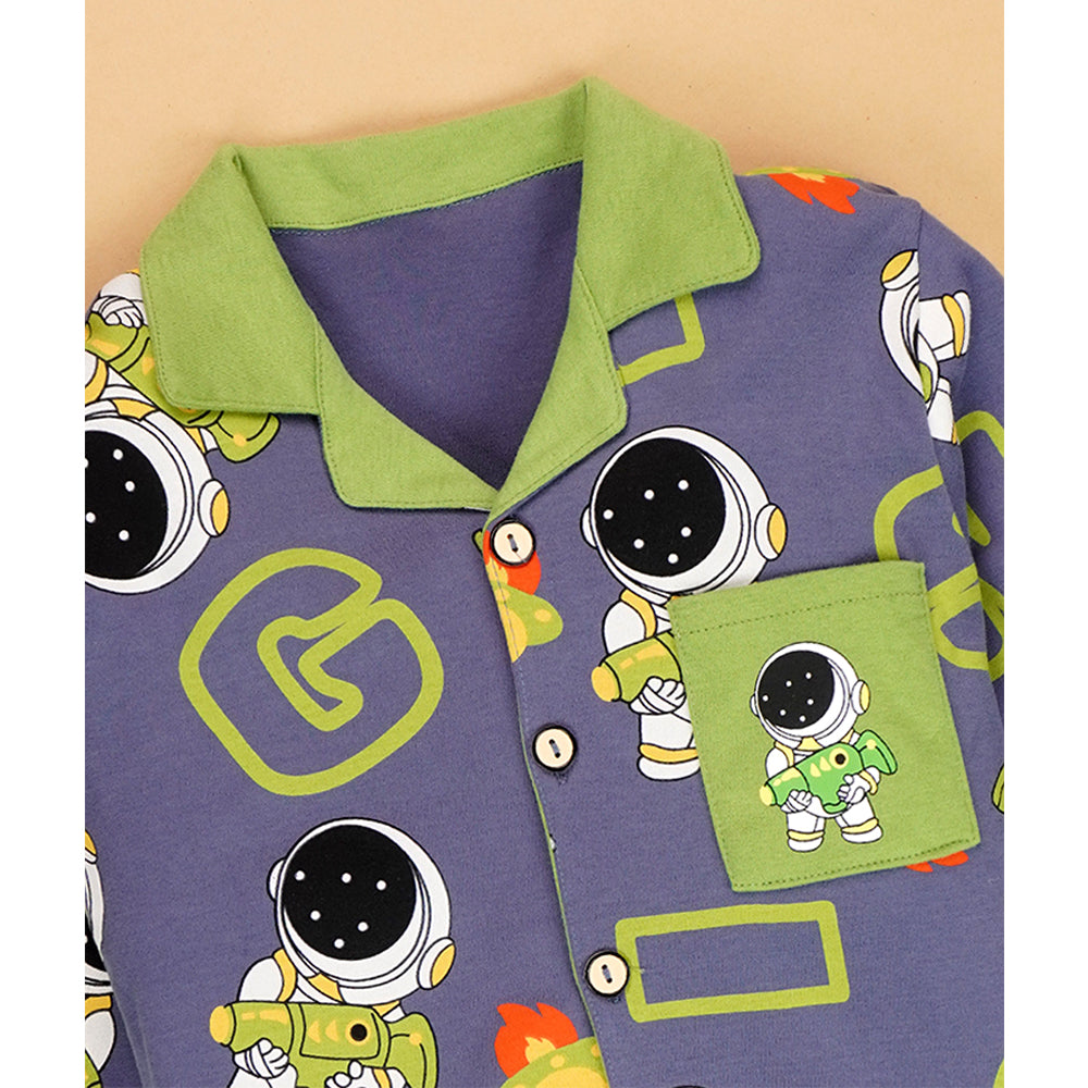 Grey & Green Astro  soft Cotton Kids Nightsuit