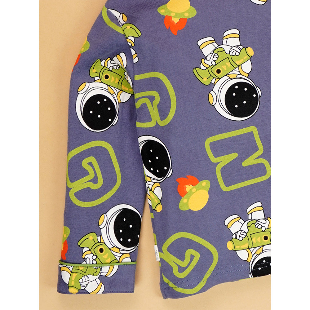Grey & Green Astro  soft Cotton Kids Nightsuit
