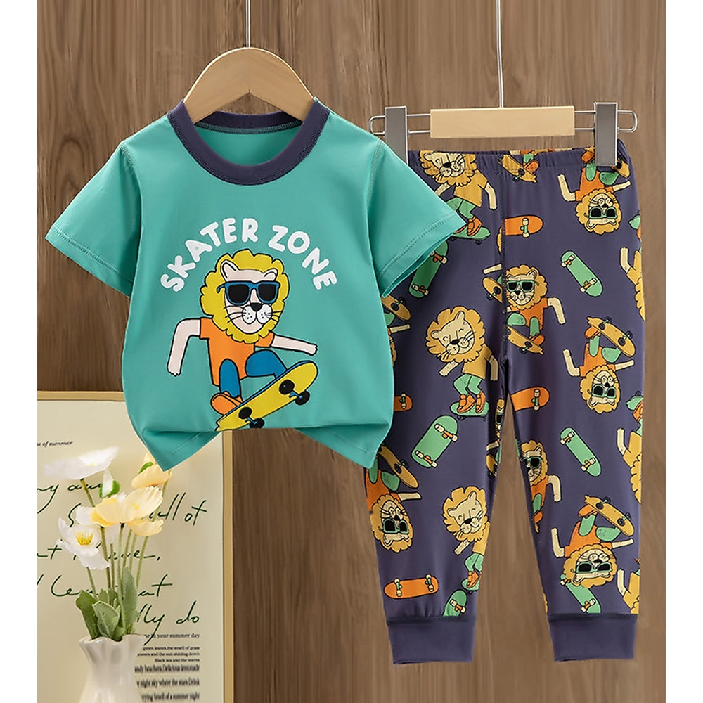 Surfing Lion soft Cotton Joggers Nightsuit set for Kids