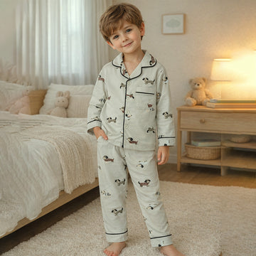 Mint Dachshund Print Cotton Nightsuit for kids
