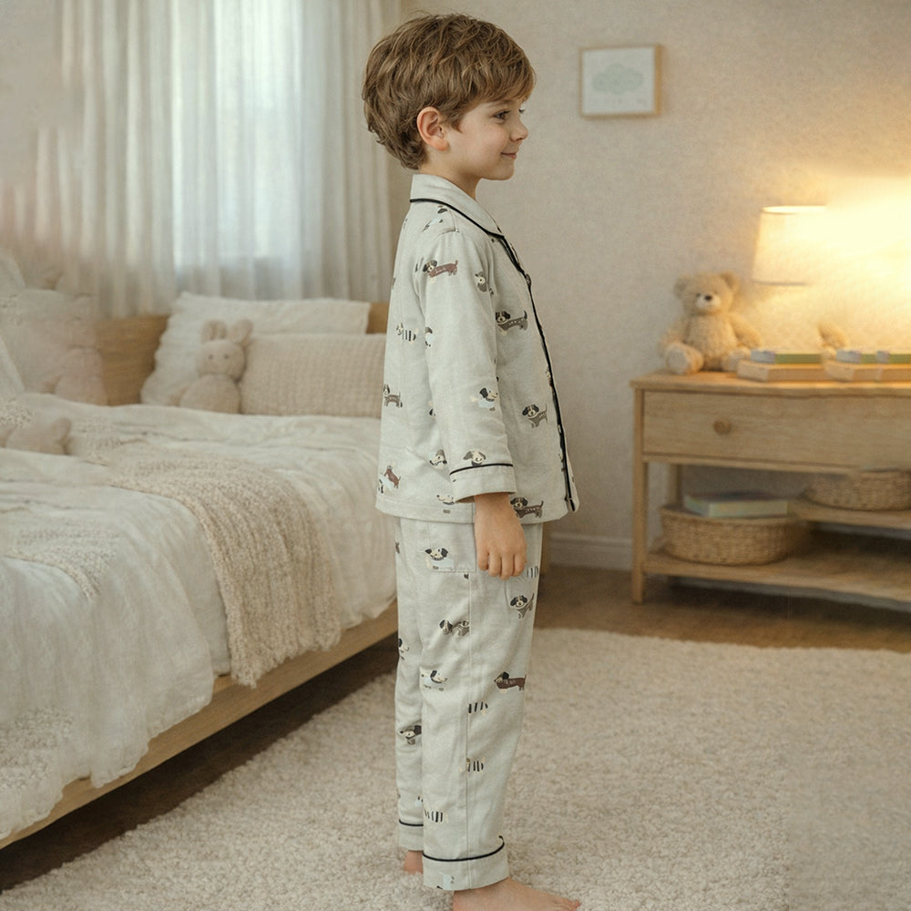 Mint Dachshund Print Cotton Nightsuit for kids