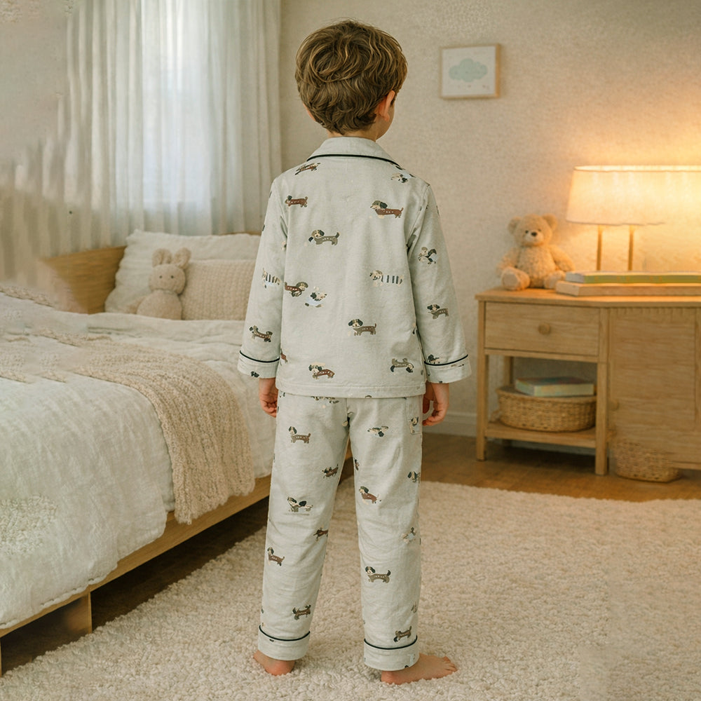 Mint Dachshund Print Cotton Nightsuit for kids