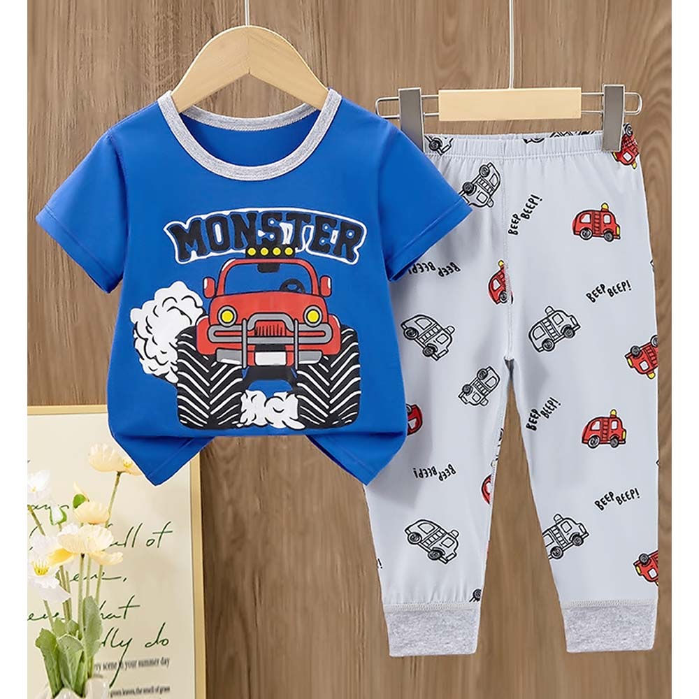 Monster Truck soft Cotton Joggers Nightsuit set for Kids