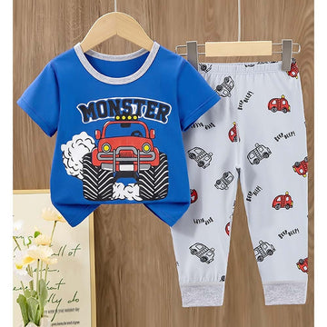 Monster Truck soft Cotton Joggers Nightsuit set for Kids