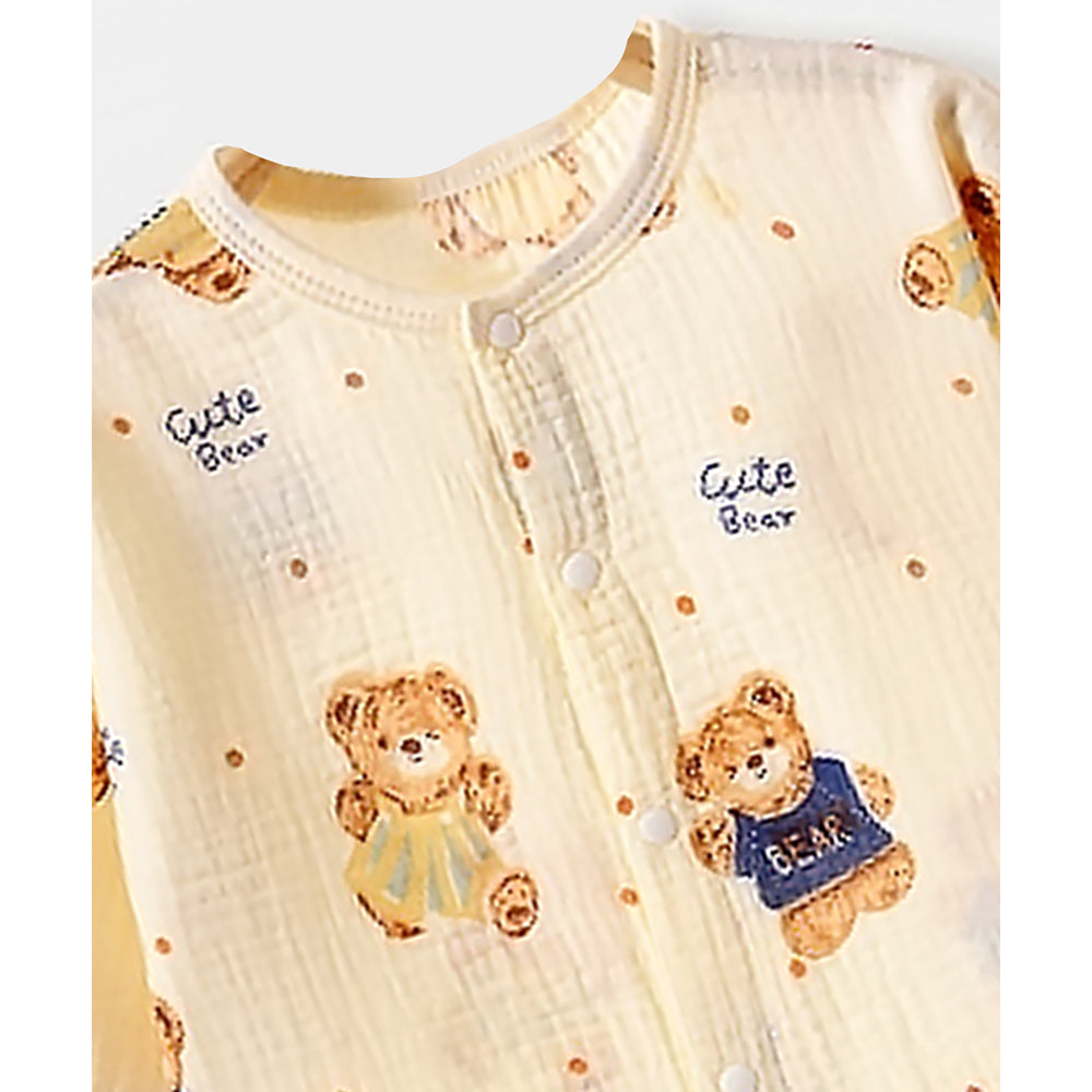 Mustard and Blue Ted, Organic Crushed soft Muslin Cotton Kids Nightsuit