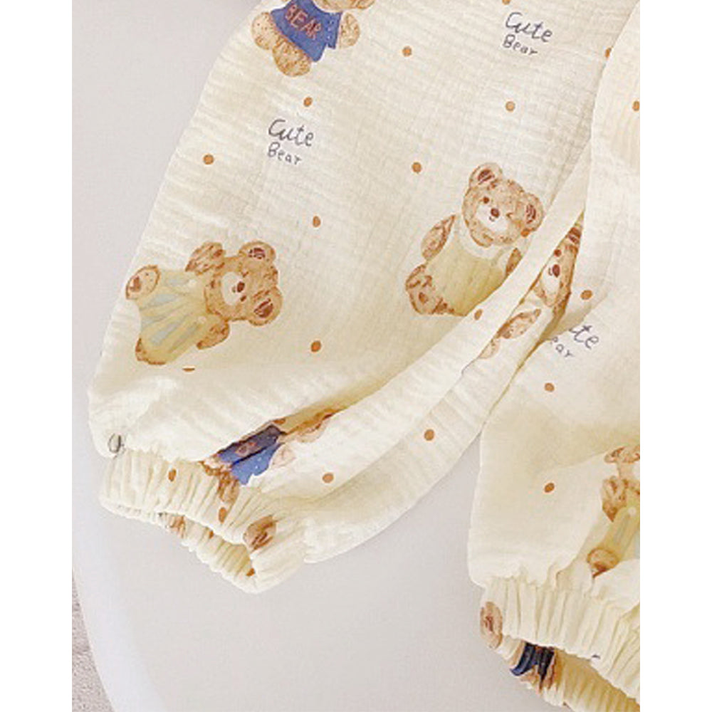 Mustard and Blue Ted, Organic Crushed soft Muslin Cotton Kids Nightsuit