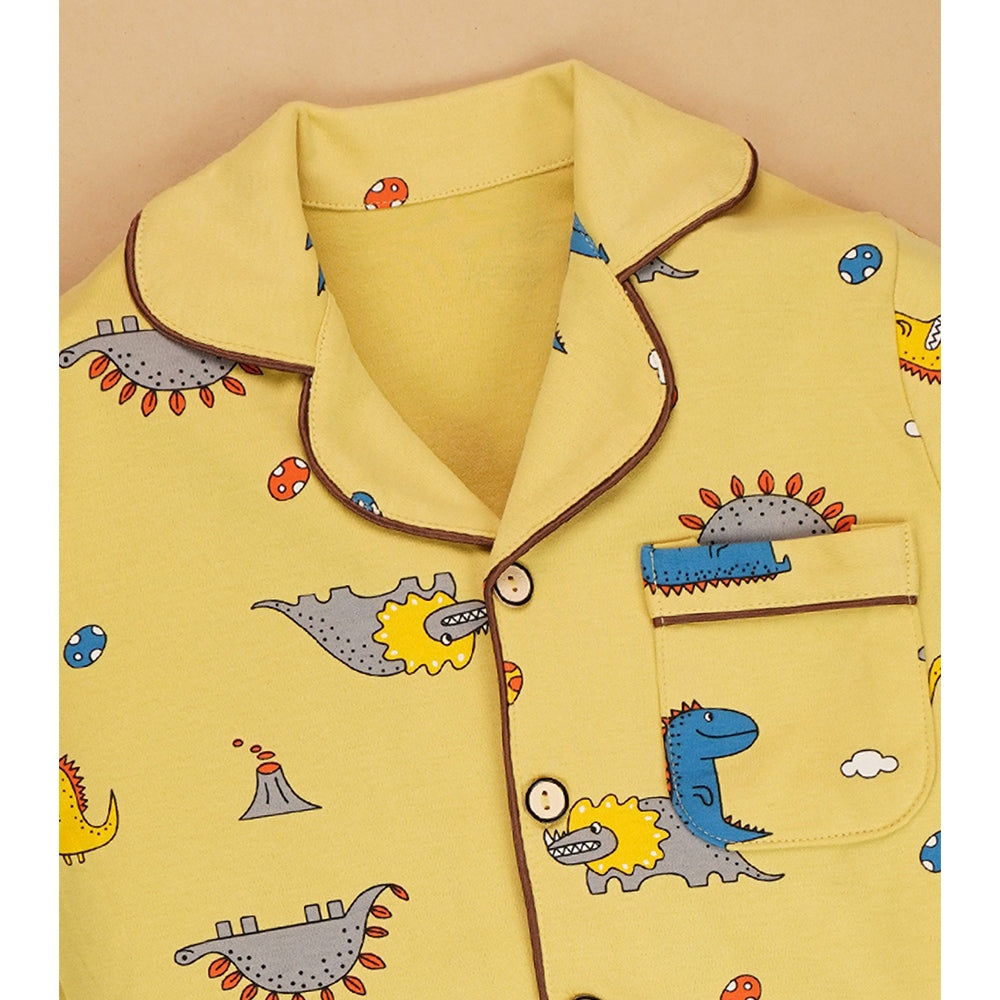 Mustard Brown Dino soft Cotton Kids Nightsuit