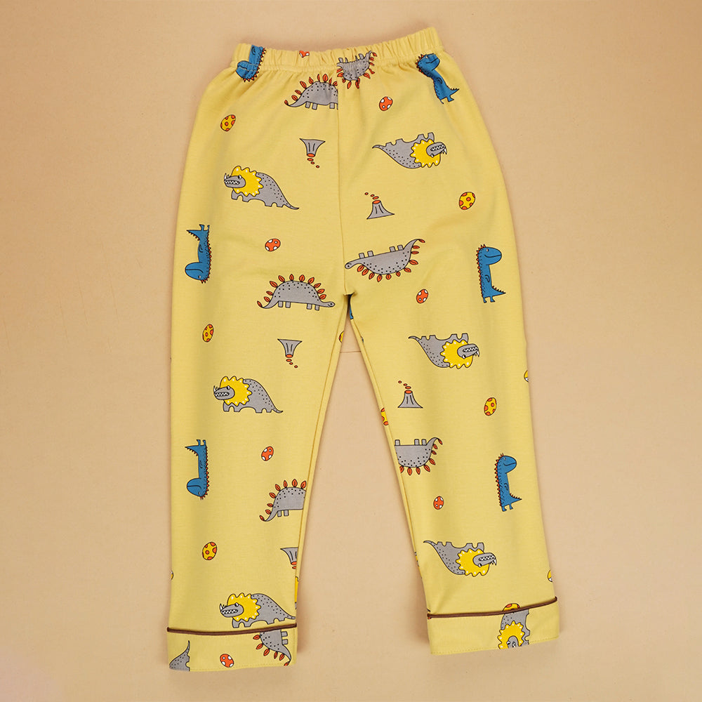 Mustard Brown Dino soft Cotton Kids Nightsuit