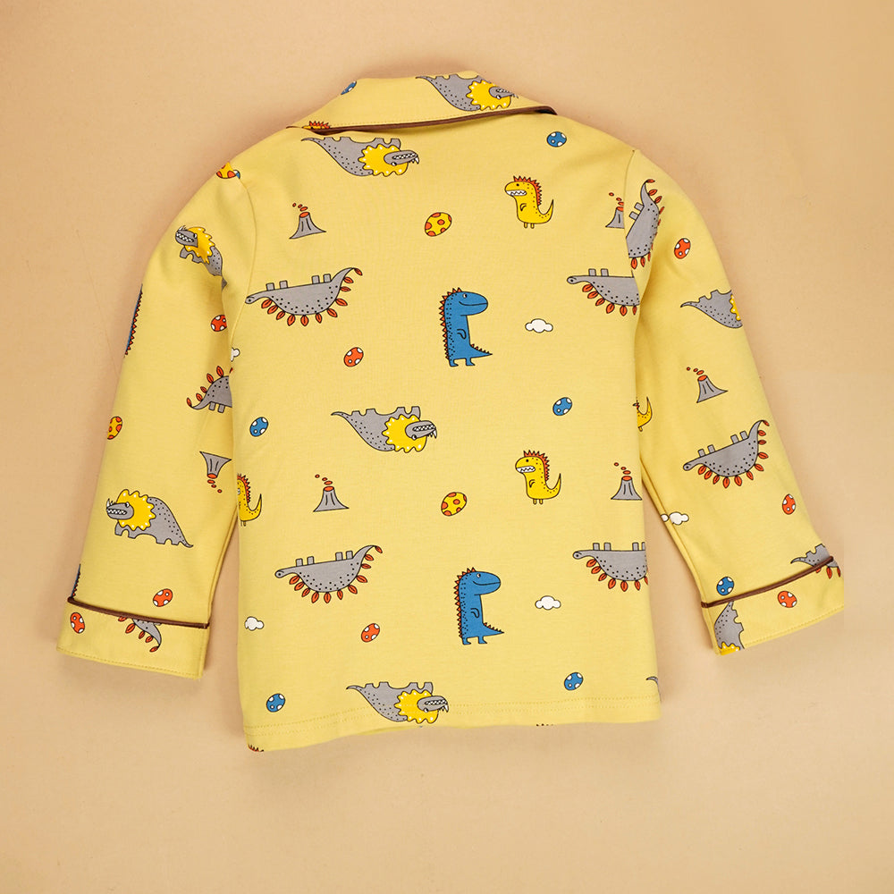 Mustard Brown Dino soft Cotton Kids Nightsuit