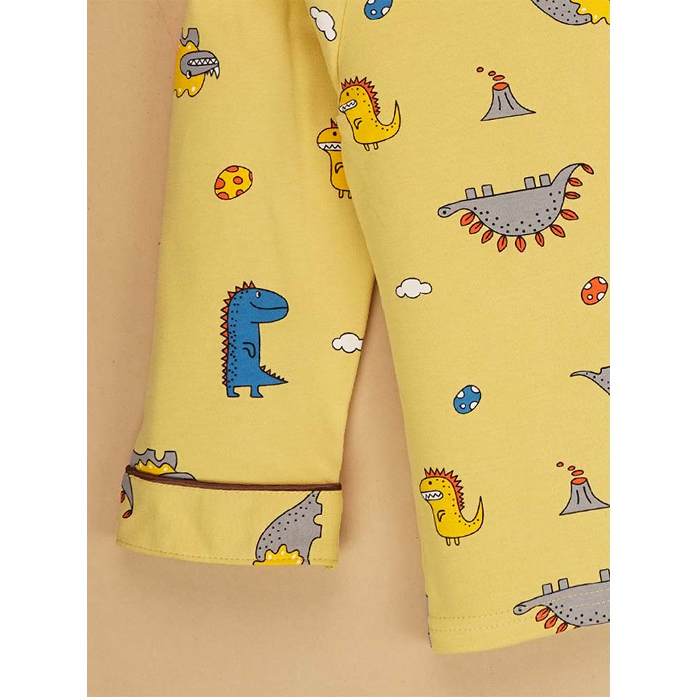 Mustard Brown Dino soft Cotton Kids Nightsuit