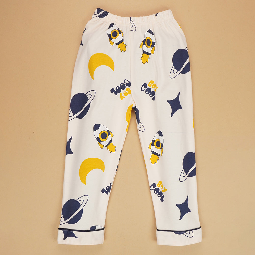 Planets Cream and Navy soft Cotton Kids Nightsuit