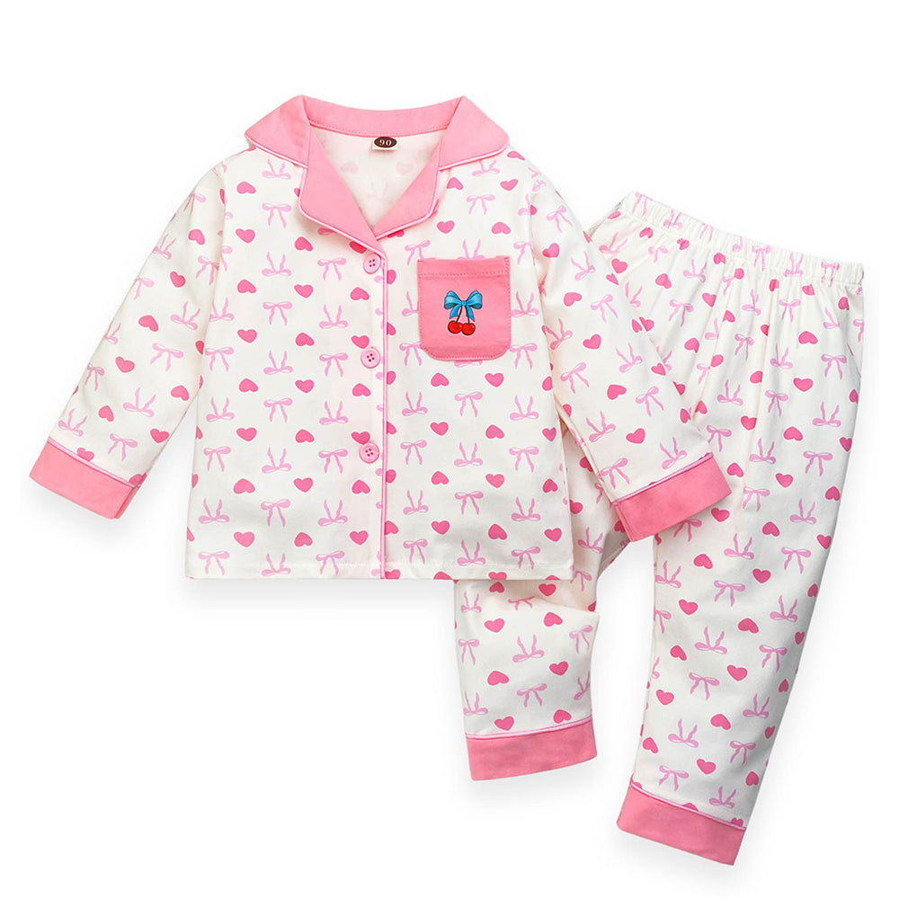Pink Bow Cherry soft Cotton Kids Nightsuit