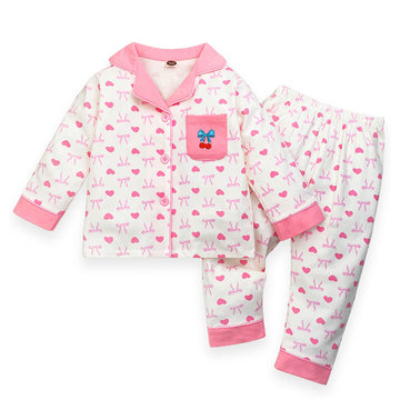 Pink Bow Cherry soft Cotton Kids Nightsuit