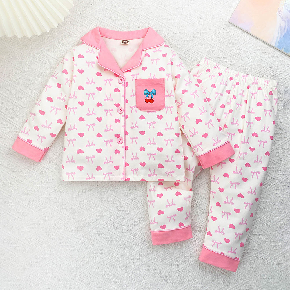 Pink Bow Cherry soft Cotton Kids Nightsuit
