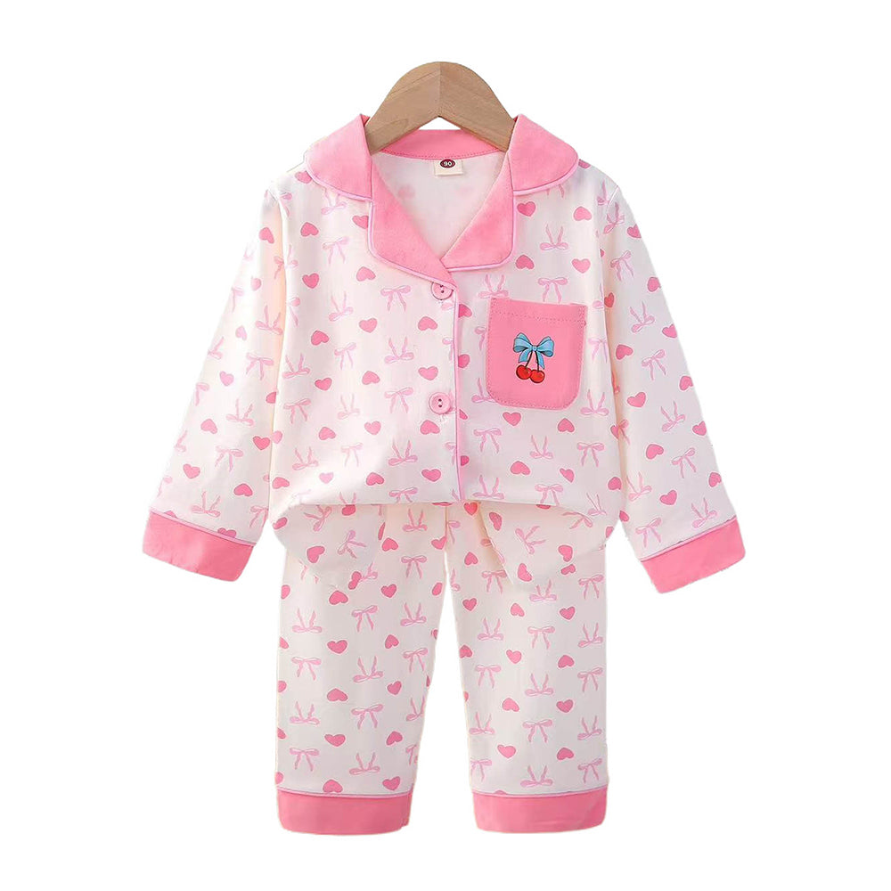 Pink Bow Cherry soft Cotton Kids Nightsuit
