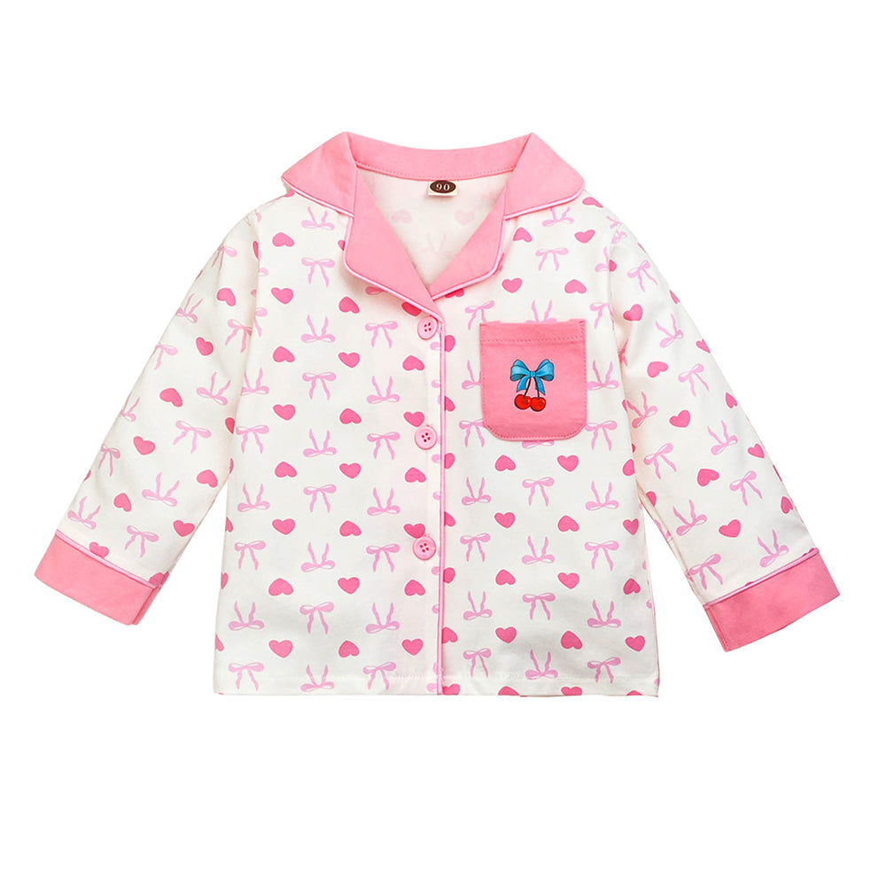 Pink Bow Cherry soft Cotton Kids Nightsuit