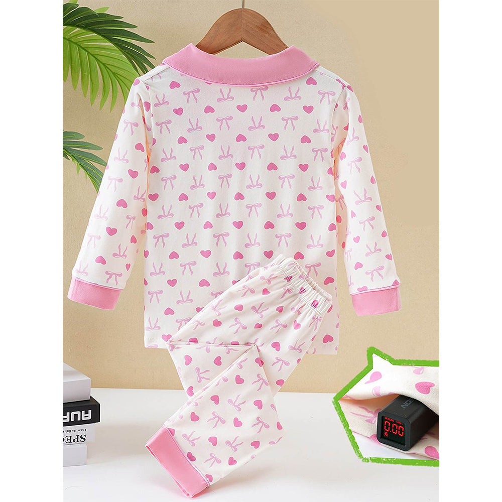 Pink Bow Cherry soft Cotton Kids Nightsuit