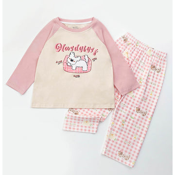 Pink Checks Puppy  soft Cotton Kids Nightsuit