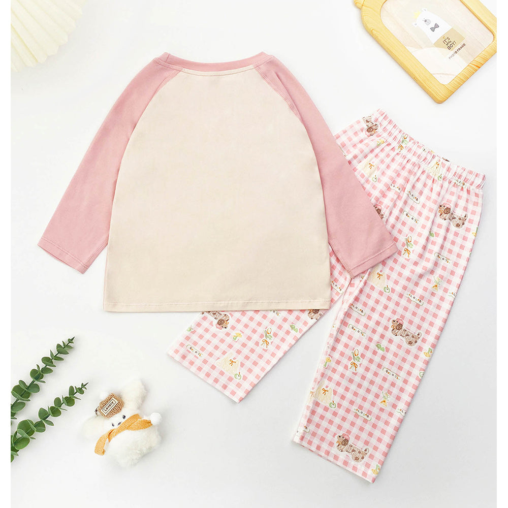 Pink Checks Puppy soft Cotton Kids Nightsuit