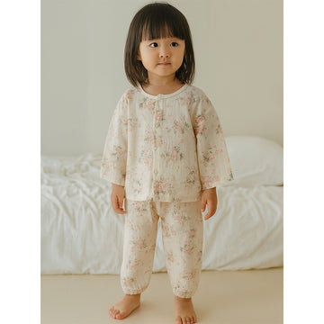 Pink Florals ,Organic Crushed soft Muslin Cotton Kids Nightsuit