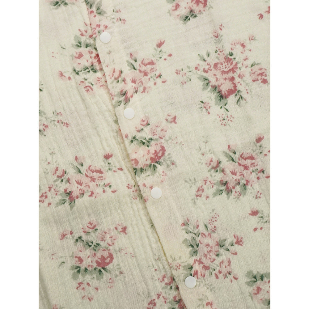 Pink Florals ,Organic Crushed soft Muslin Cotton Kids Nightsuit