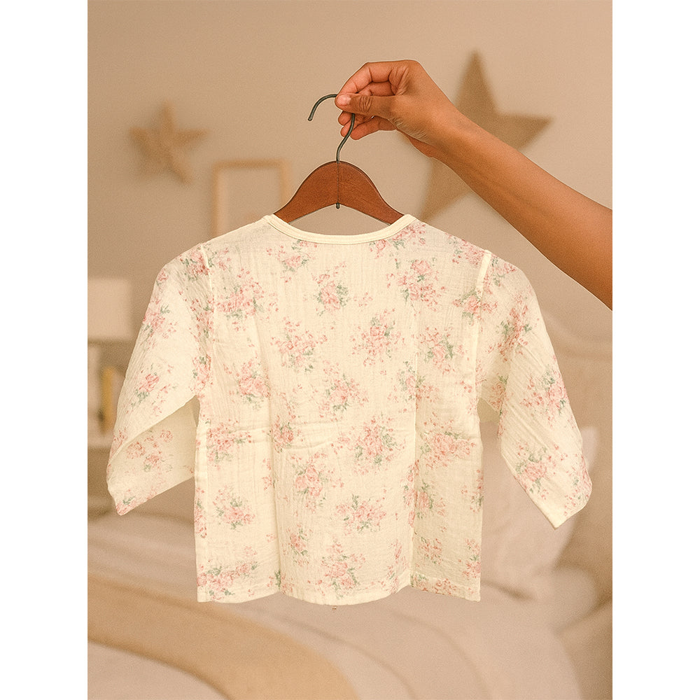 Pink Florals ,Organic Crushed soft Muslin Cotton Kids Nightsuit