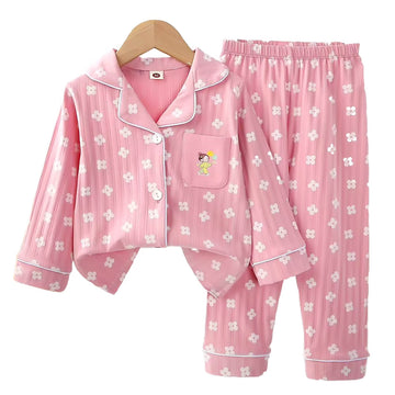 Pink Flowers print soft Cotton Kids Nightsuit