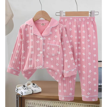 Pink Flowers print soft Cotton Kids Nightsuit