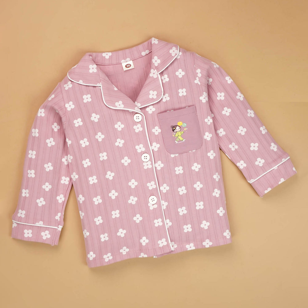 Pink Flowers print soft Cotton Kids Nightsuit