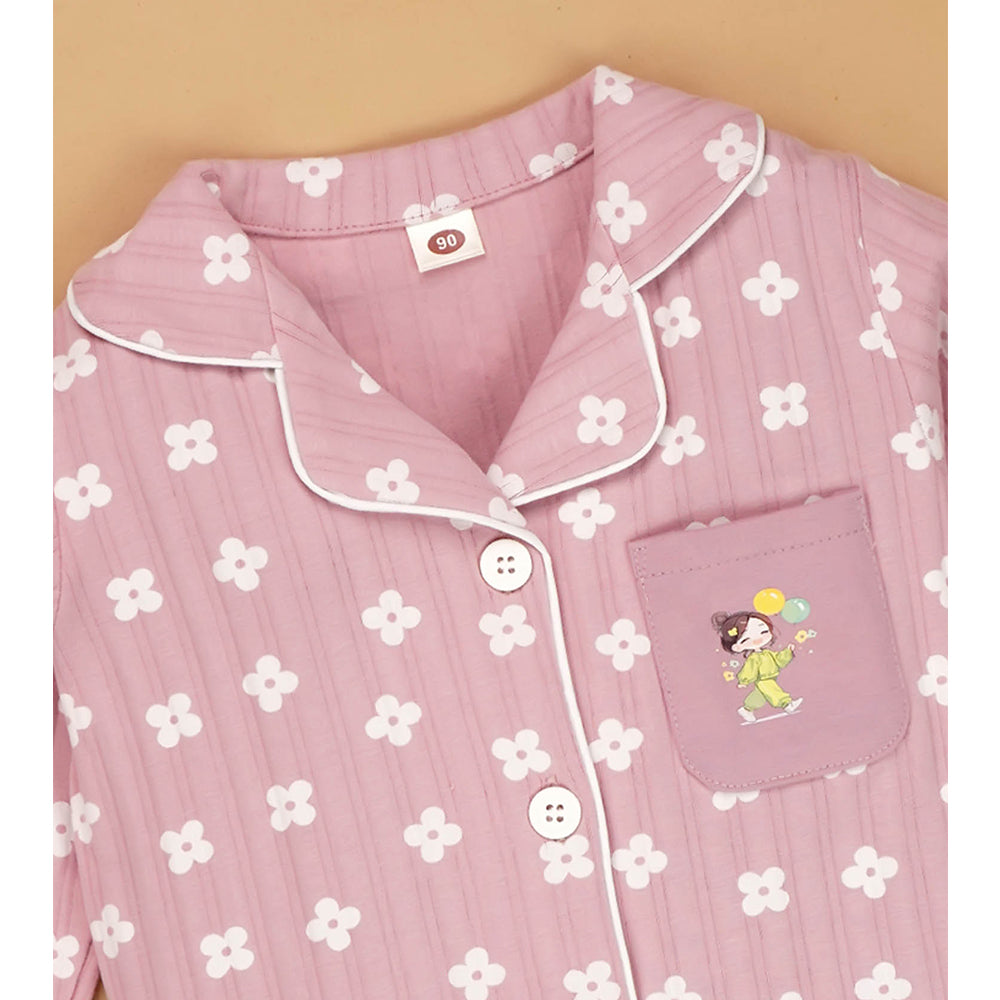 Pink Flowers print soft Cotton Kids Nightsuit