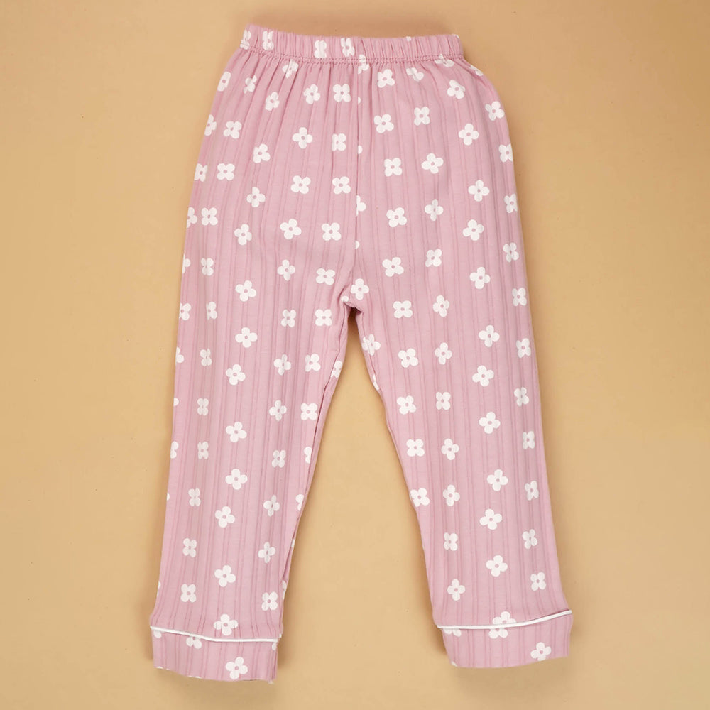 Pink Flowers print soft Cotton Kids Nightsuit