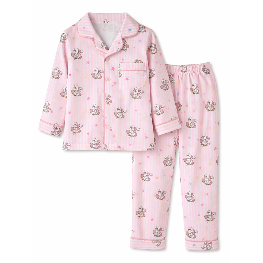 Pink Striped Puppy & Stars Cotton Nightsuit for Kids