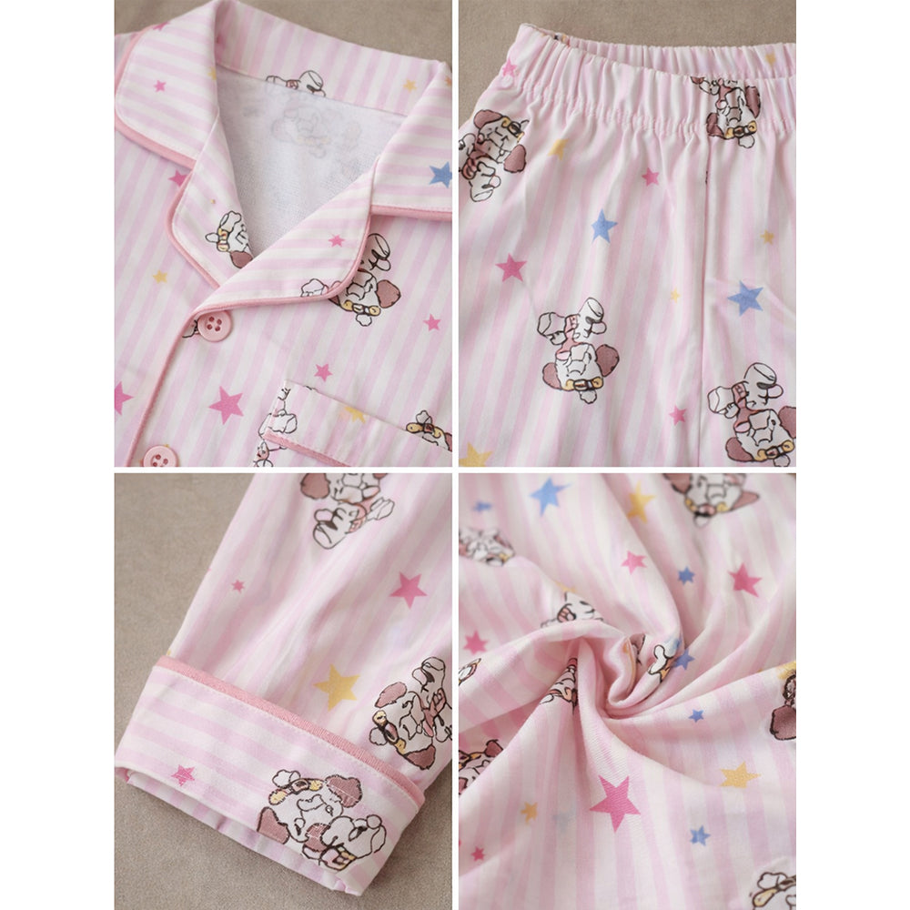 Pink Striped Puppy & Stars Cotton Nightsuit for Kids