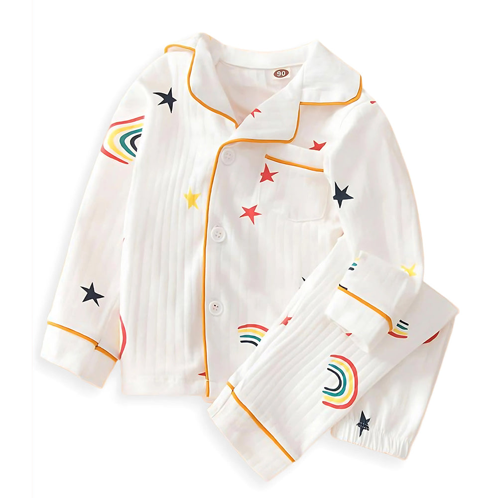White Rainbow & Stars print soft cotton Kids nightsuit