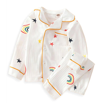 White Rainbow & Stars print soft cotton Kids nightsuit