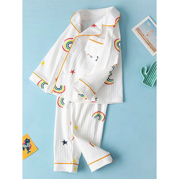 White Rainbow & Stars print soft cotton Kids nightsuit