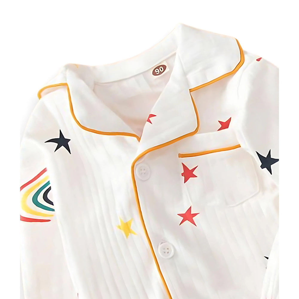 White Rainbow & Stars print soft cotton Kids nightsuit