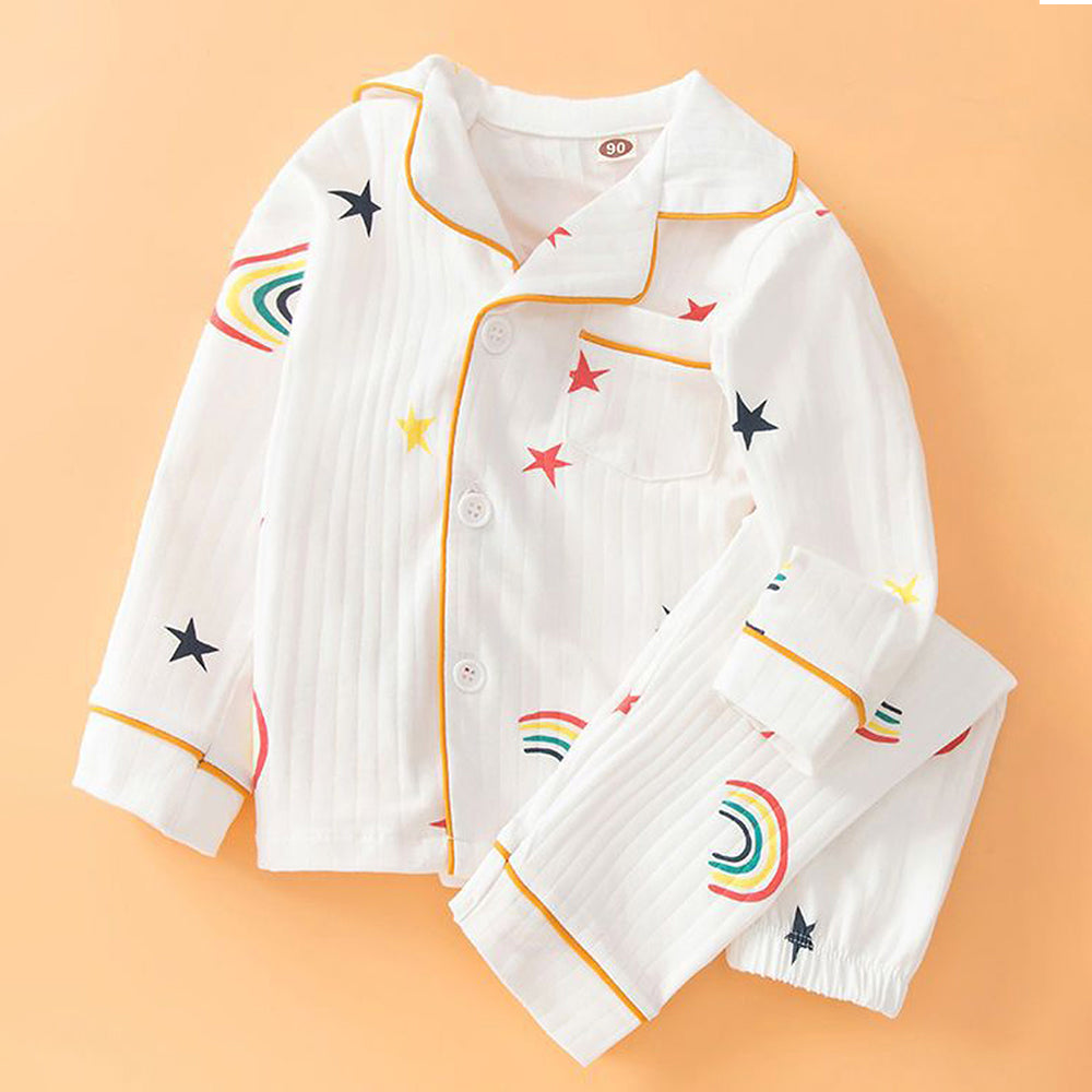 White Rainbow & Stars print soft cotton Kids nightsuit