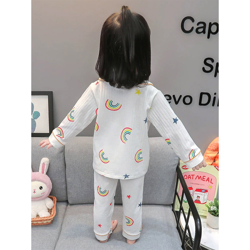 White Rainbow & Stars print soft cotton Kids nightsuit