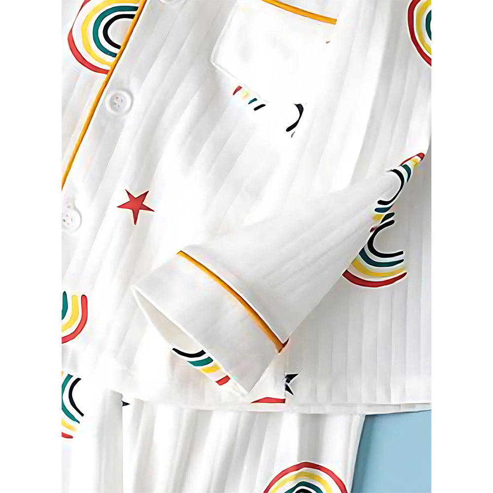 White Rainbow & Stars print soft cotton Kids nightsuit