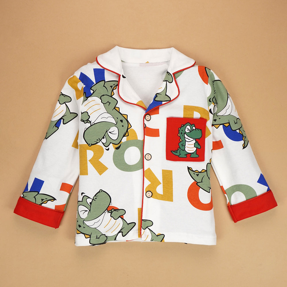 Red Fat Dino print soft Cotton Kids Nightsuit