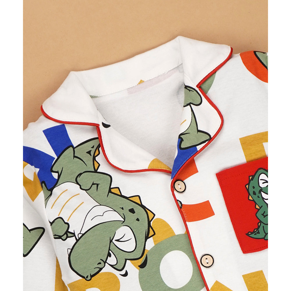 Red Fat Dino print soft Cotton Kids Nightsuit