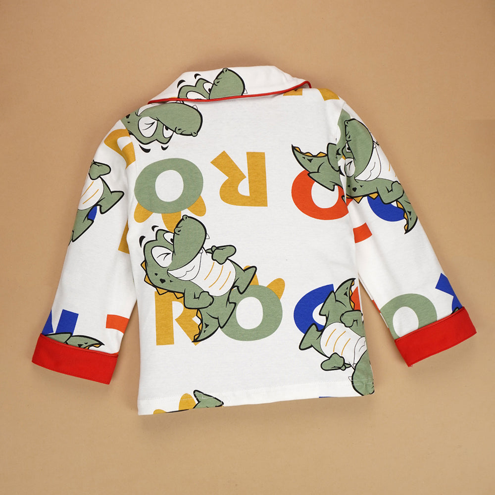 Red Fat Dino print soft Cotton Kids Nightsuit