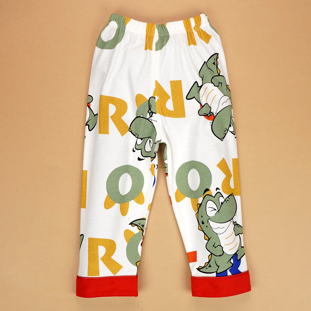 Red Fat Dino print soft Cotton Kids Nightsuit