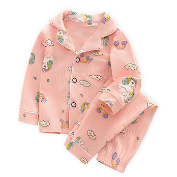 Bright Pink Unicorn & Rainbow print soft cotton Kids nightsuit
