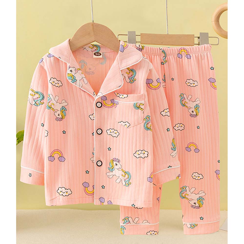 Bright Pink Unicorn & Rainbow print soft cotton Kids nightsuit