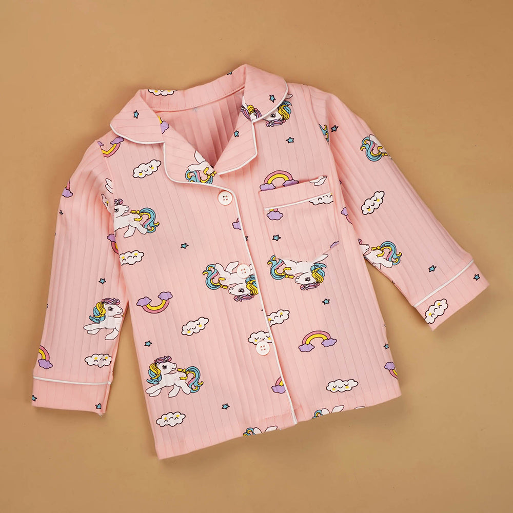 Bright Pink Unicorn & Rainbow print soft cotton Kids nightsuit
