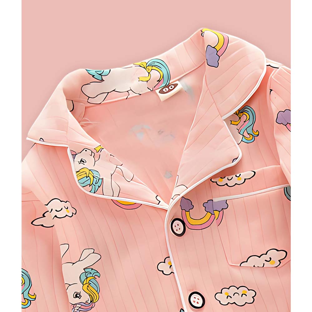 Bright Pink Unicorn & Rainbow print soft cotton Kids nightsuit